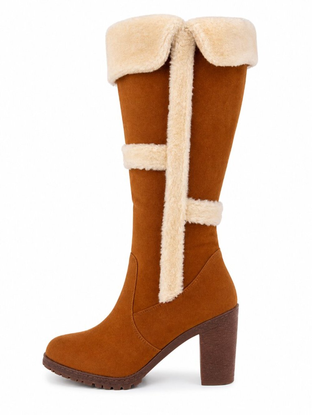 CA Collection by Carrini Faux Suede Shearling Tall Boots Block Heel Knee High Wo